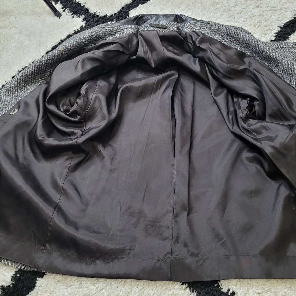 Vintage 80s wool leather tweed jacket coat oversized - Picture 8 of 16